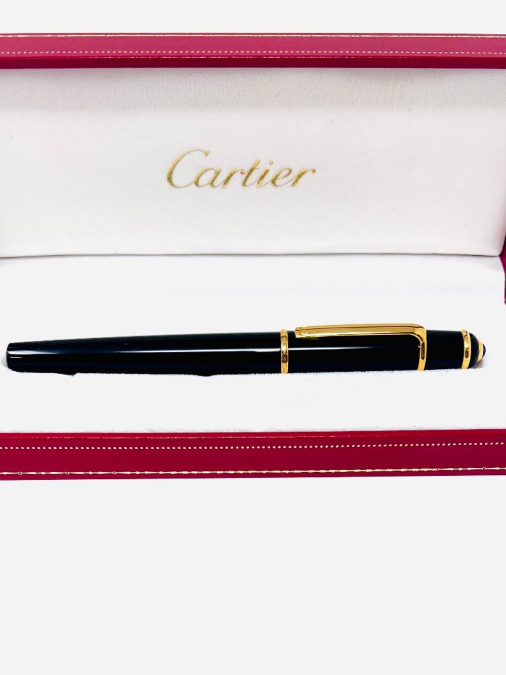 RARE Cartier Black Diablo Gold Trim 18K NIB Fountain Pen with Box